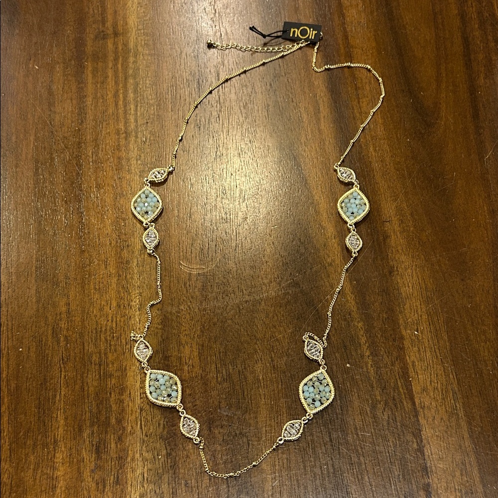 nOir Jewelry Gold and Light Blue Necklace